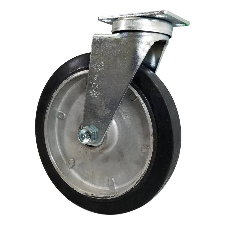 8" x 1-5/8" Mold-On Rubber Aluminum Wheel Swivel Caster - Durable Superior Casters