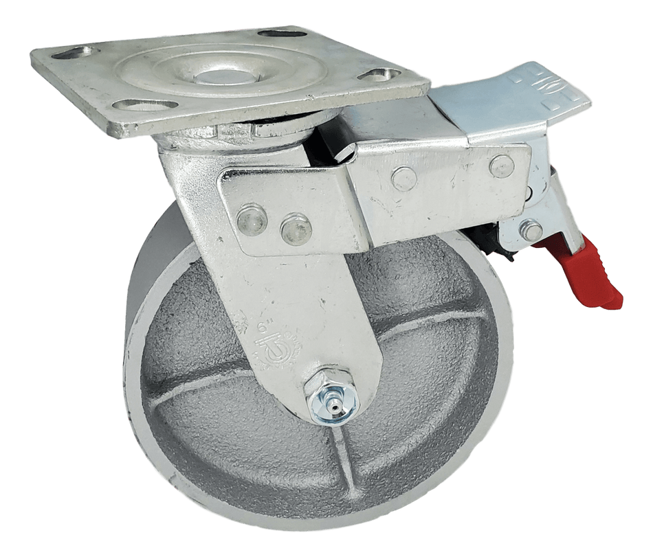 6" x 2" Semi-Steel Wheel Swivel Caster w/ Total Lock Brake - Durable Superior Casters - product view 2