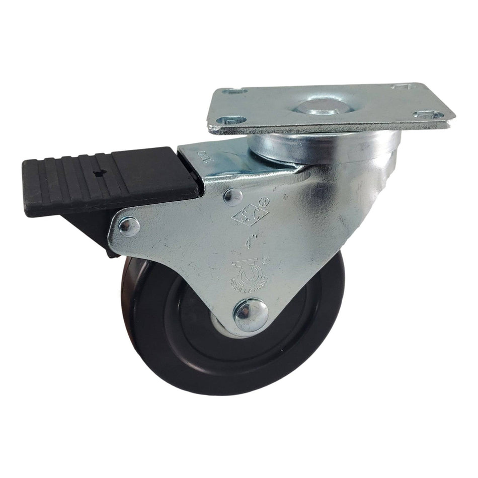 4" x 1-1/4" Hard Rubber Wheel Swivel Caster, Total Lock Brake - Durable Superior Casters - product view 1