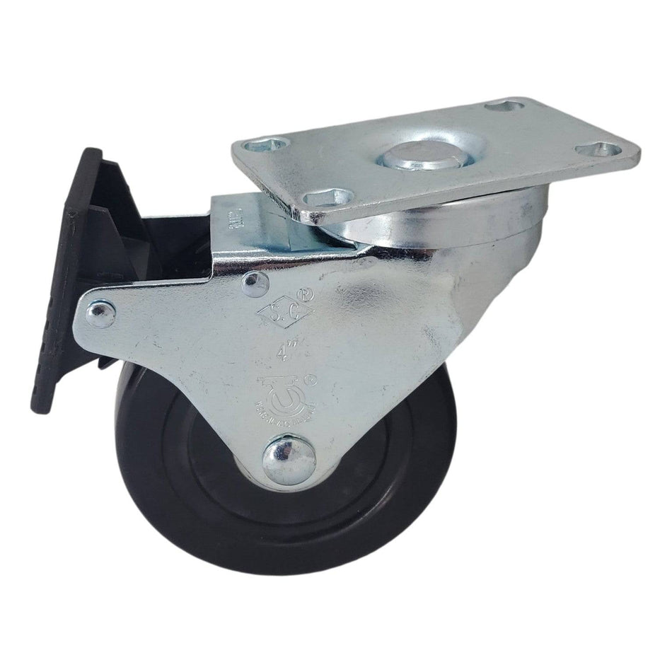4" x 1-1/4" Hard Rubber Wheel Swivel Caster, Total Lock Brake - Durable Superior Casters - product view 2