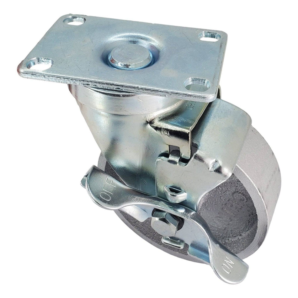 4" x 1-1/4" Semi-Steel Wheel Swivel Caster w/ Top Lock Brake - Durable Superior Casters - product view 2