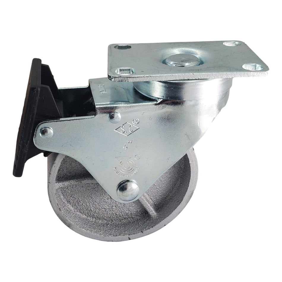 4" x 1-1/4" Semi-Steel Wheel Swivel Caster w/ Total Lock Brake - Durable Superior Casters - product view 2