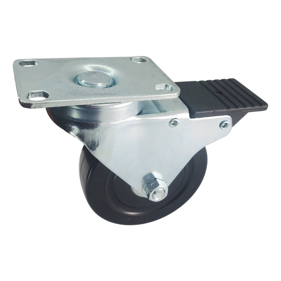 4" x 1-1/4" Soft Rubber Wheel Swivel Caster w/ Total Lock Brake - Durable Superior Casters - product view 1