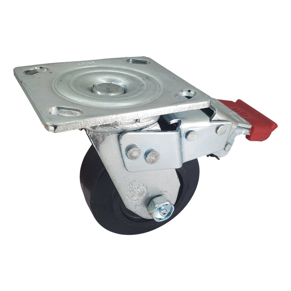 4" x 2" Mold-On Rubber Cast Swivel Caster w/ Total Lock Brake - Durable Superior Casters - product view 1