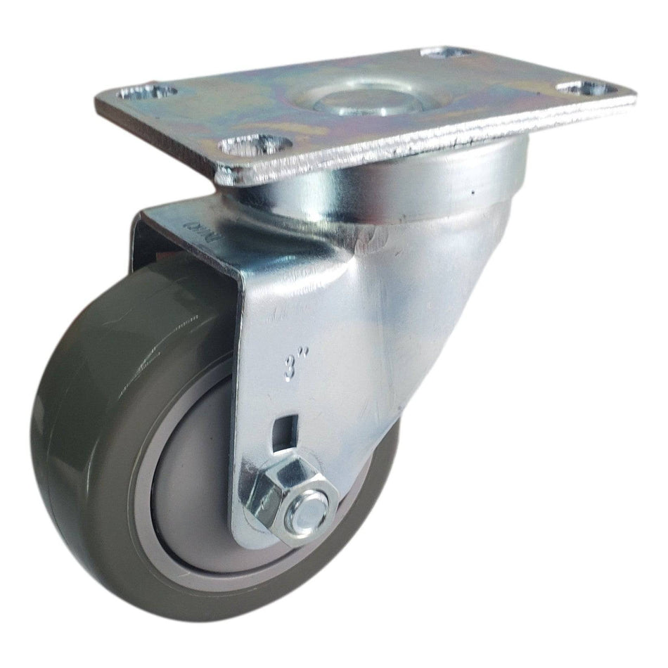 3" x 1-1/4" Poly Pro Wheel (Gray) Swivel Caster- 300 Lbs. Capacity - Durable Superior Casters - product view 1