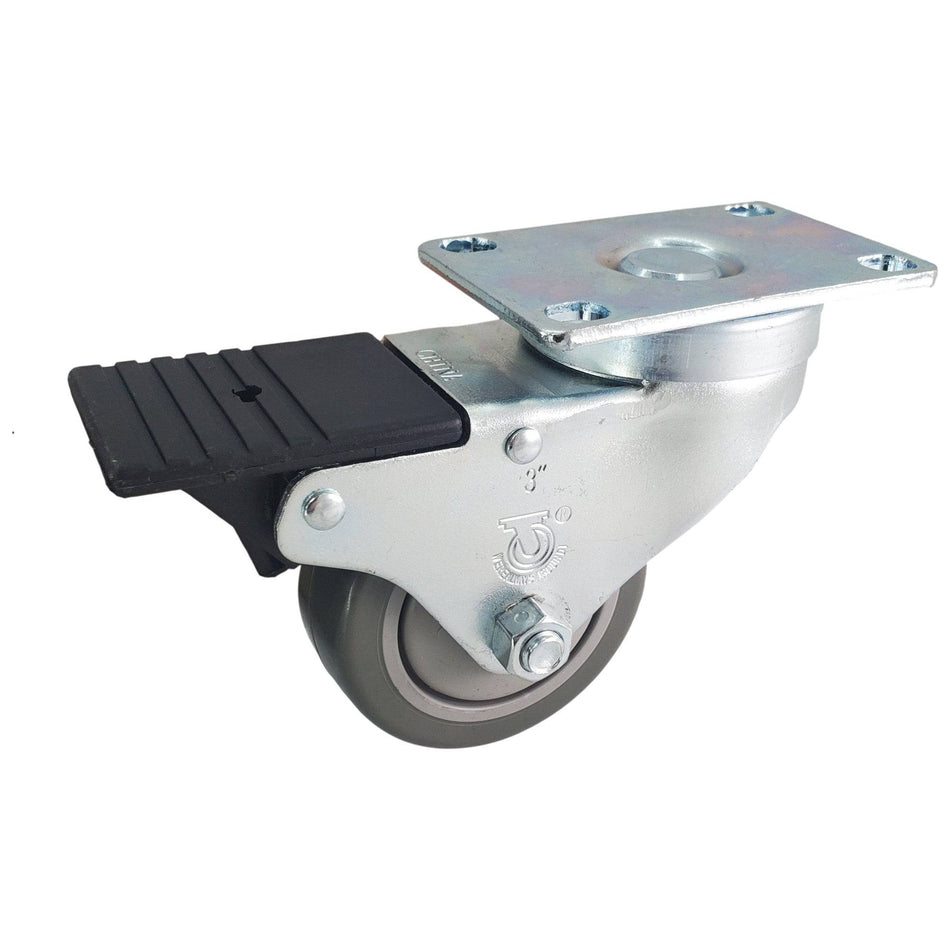 3" x 1-1/4" Poly Pro Wheel (Gray) w/ Total Lock Brake- 300 Lbs. Capacity - Durable Superior Casters - product view 1