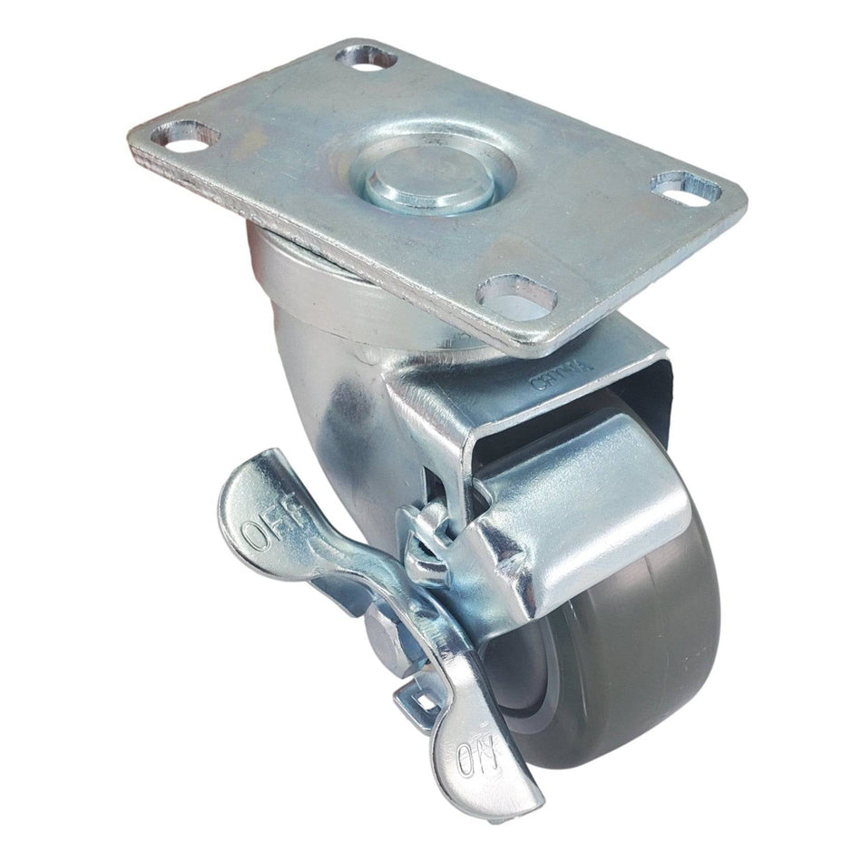 3" x 1-1/4" Poly Pro Wheel (Gray) w/ Top Lock Brake- 300 Lbs. Capacity - Durable Superior Casters - product view 2