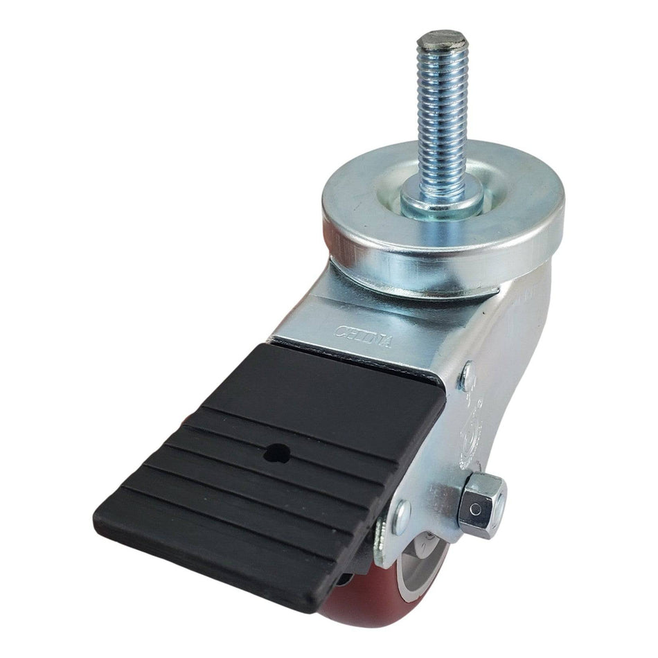 3" x 1-1/4" Polymadic Wheel Threaded Stem w/ Total Lock Brake- 300 Lbs. Capacity - Durable Superior Casters