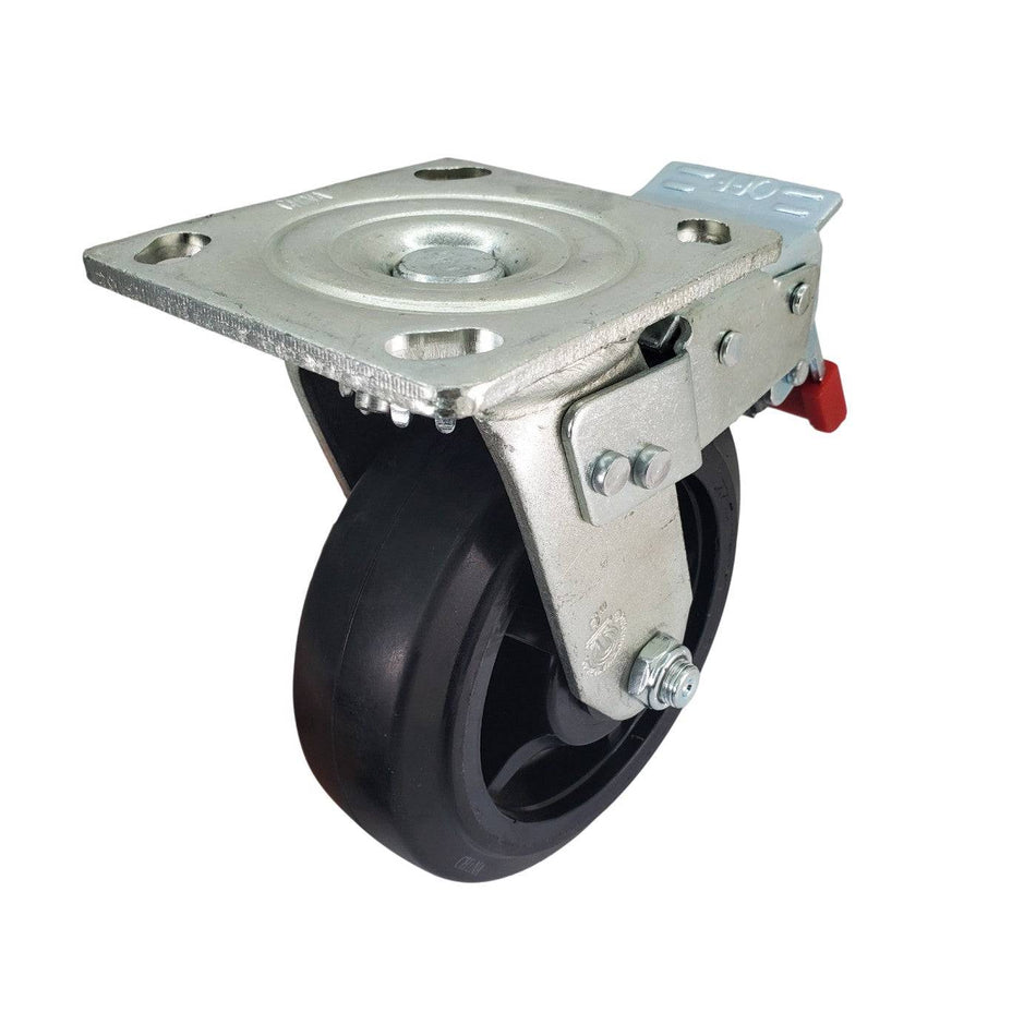 6" x 2" Rubber On Nylon Swivel Caster w/ Total Lock Brake - Durable Superior Casters - product view 2