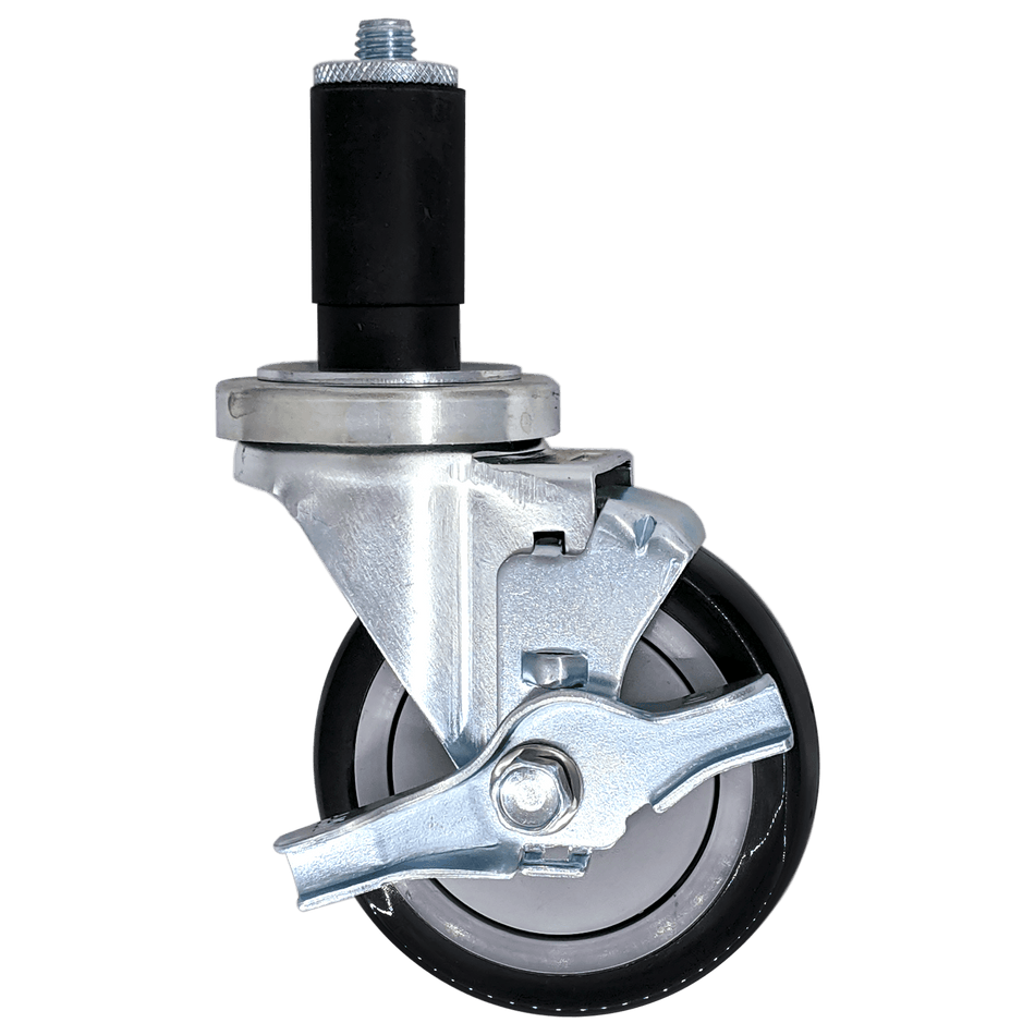 4" x 1-1/4" Poly-Pro Threaded Stem Swivel Caster, Exp. Adapter, Brake - 350 lbs. Cap. - Durable Superior Casters