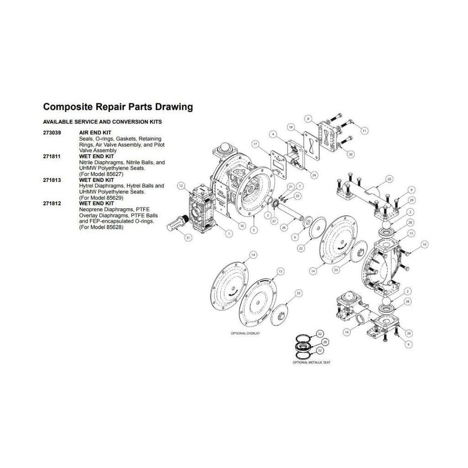 Neoprene Wet-End Kit for Diaphragm Pump Model 85628 - Lincoln Industrial