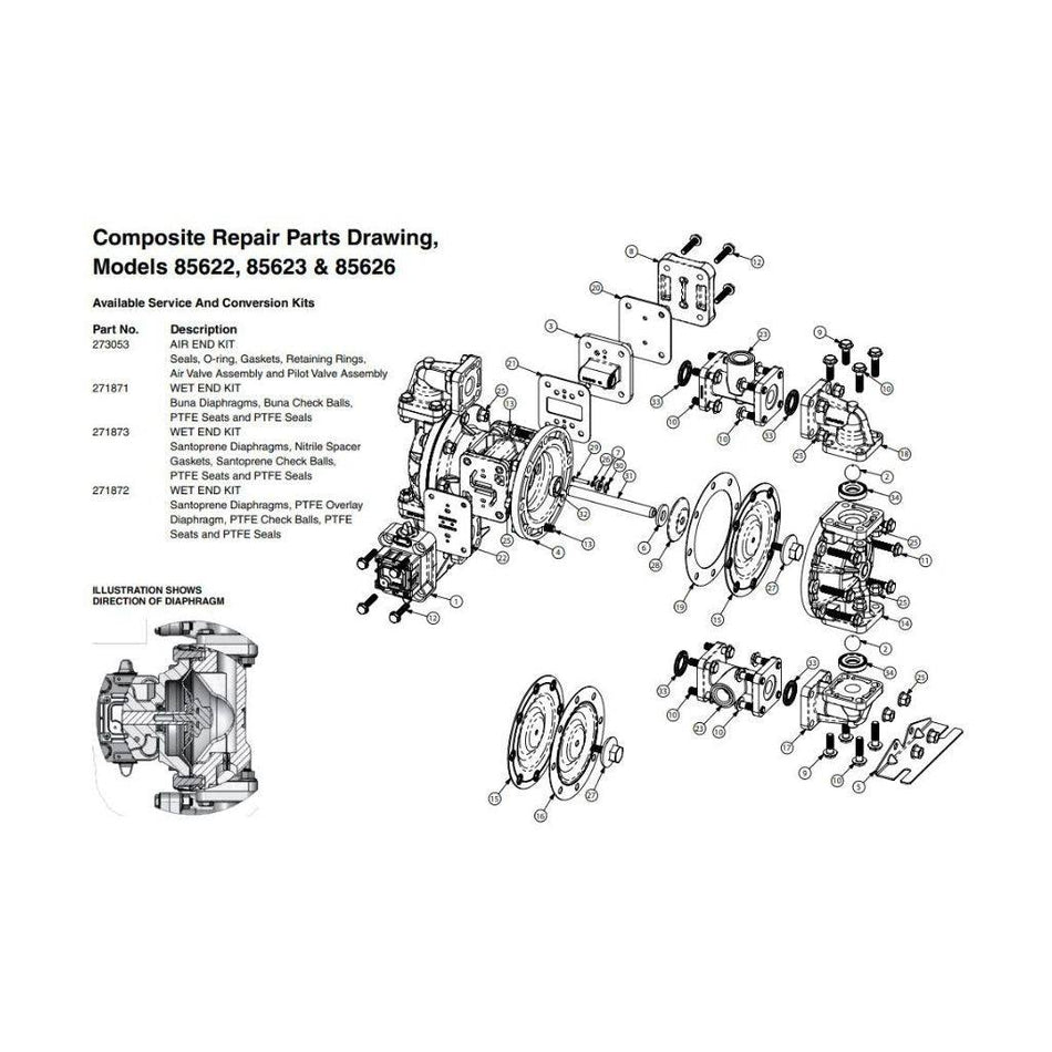 Buna Wet-End Kit for Diaphragm Pump Model 85626 - Lincoln Industrial