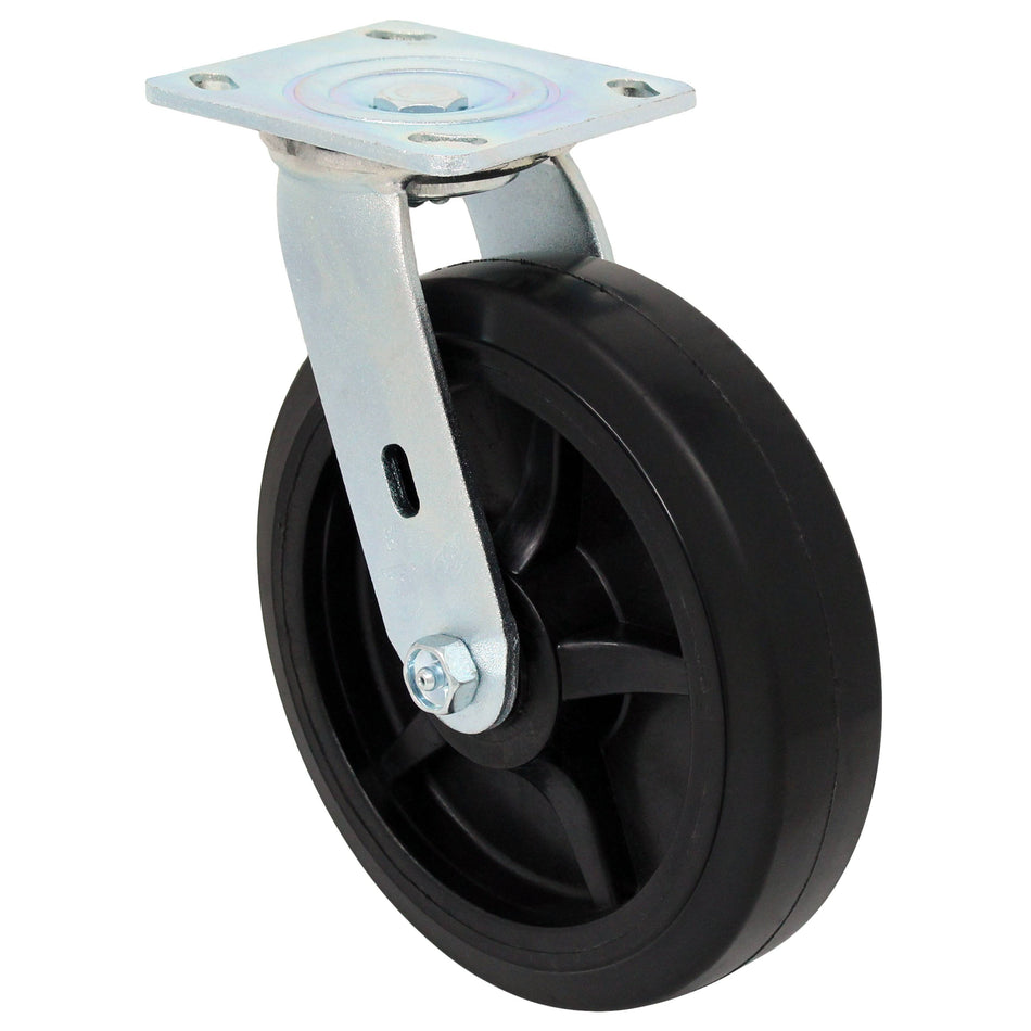 8" x 2" Rubber On Nylon Swivel Caster (Precision Bearing) - 600 lbs. Cap. - Durable Superior Casters