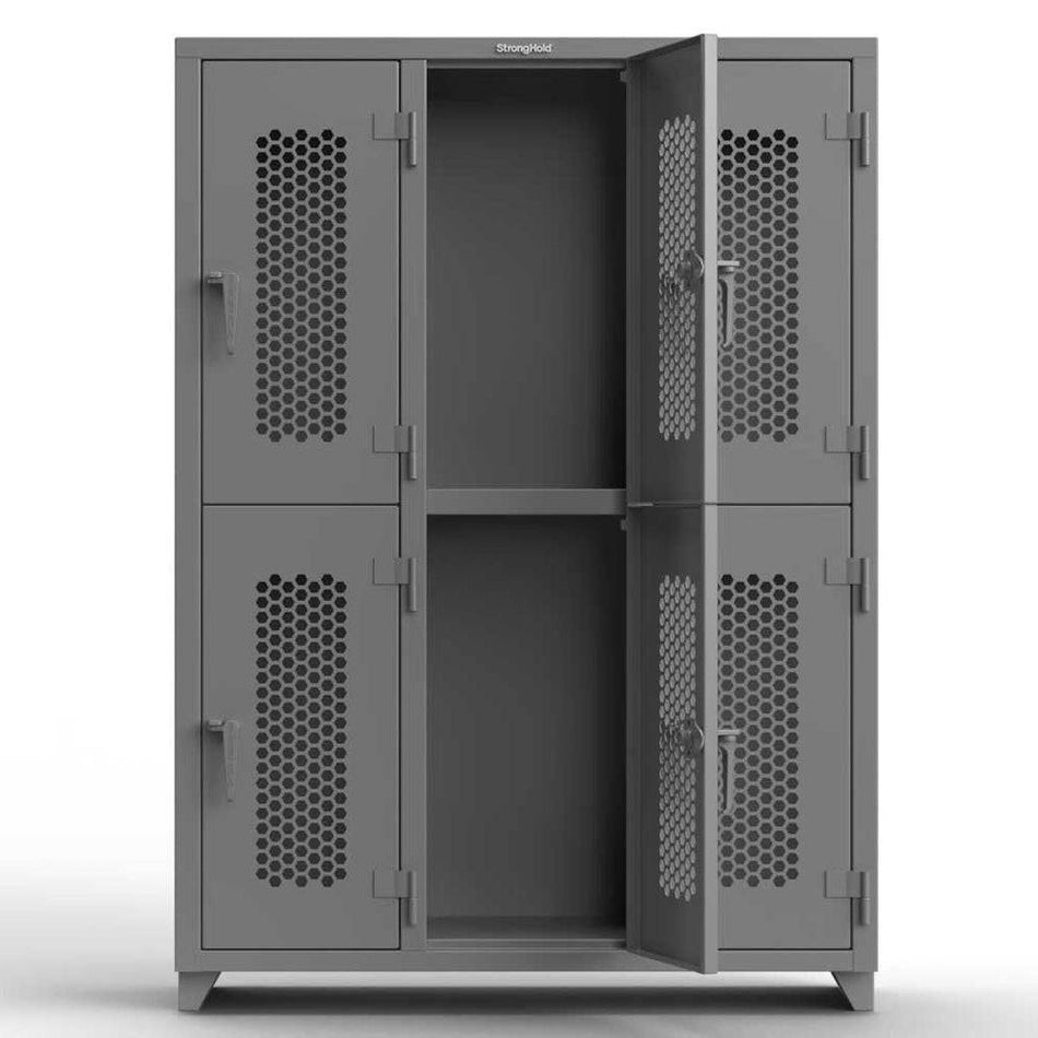 Extra Heavy Duty 14 GA Double-Tier Ventilated Locker, 6 Compartments - 54 in. W x 18 in. D x 75 in. H - Strong Hold