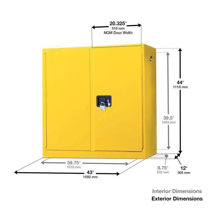 Sure-Grip Ex Wall Mount Flammable Safety Cabinet, 20 Gal, 2 M/C Dr - Justrite