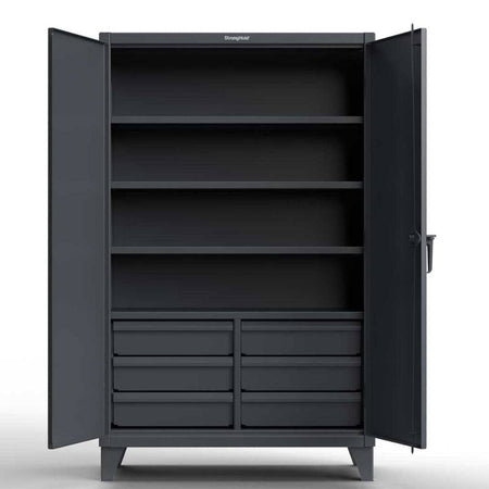 Extreme Duty 12 GA Cabinet with 6 Half-Width Drawers, 4 Shelves - 60 In. W x 24 In. D x 78 In. H - Strong Hold