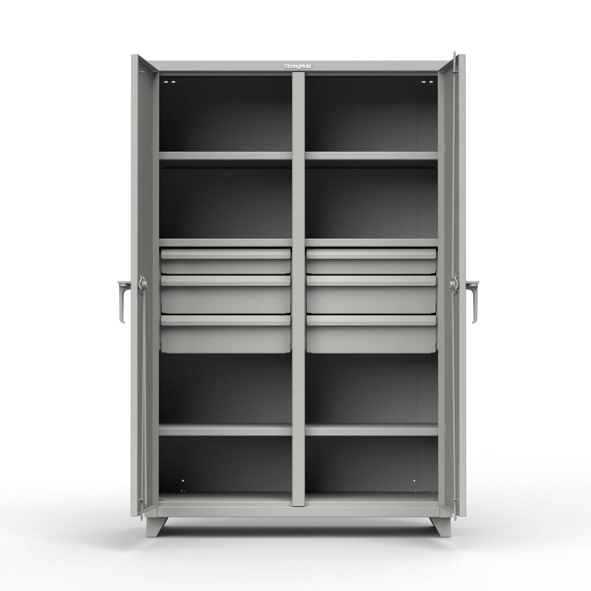 Extreme Duty 12 GA Double Shift Cabinet with 10 Drawers, 6 Shelves - 72 In. W x 24 In. D x 78 In. H - Strong Hold