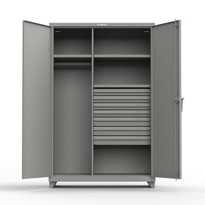 Extreme Duty 12 GA Uniform Cabinet with 4 Drawers, 3 Shelves - 48 In. W x 24 In. D x 66 In. H - Strong Hold
