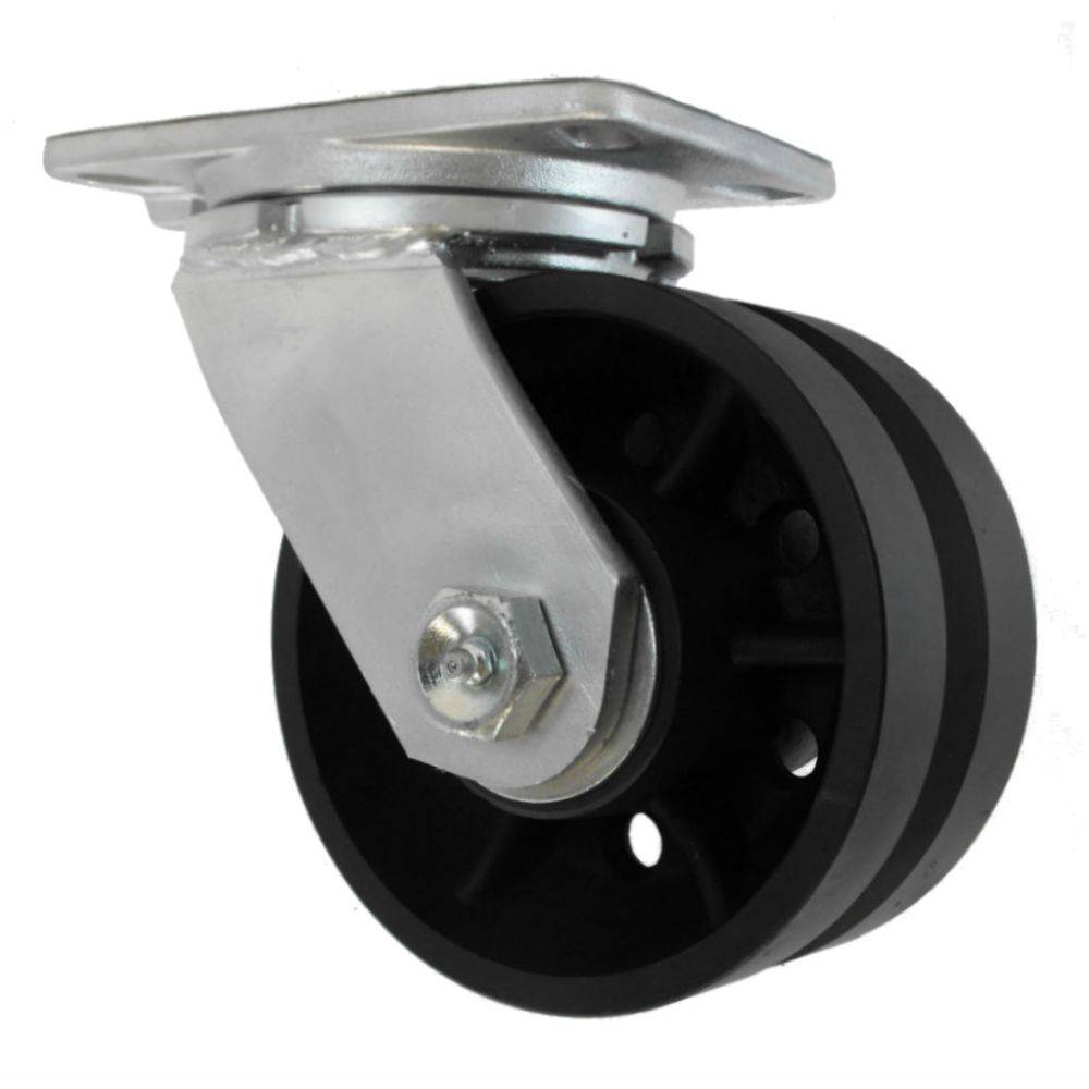 6" x 3" V-Groove Heavy Duty Cast Iron Wheel Swivel Caster - 2,400 Lbs. Cap. - Durable Superior Casters