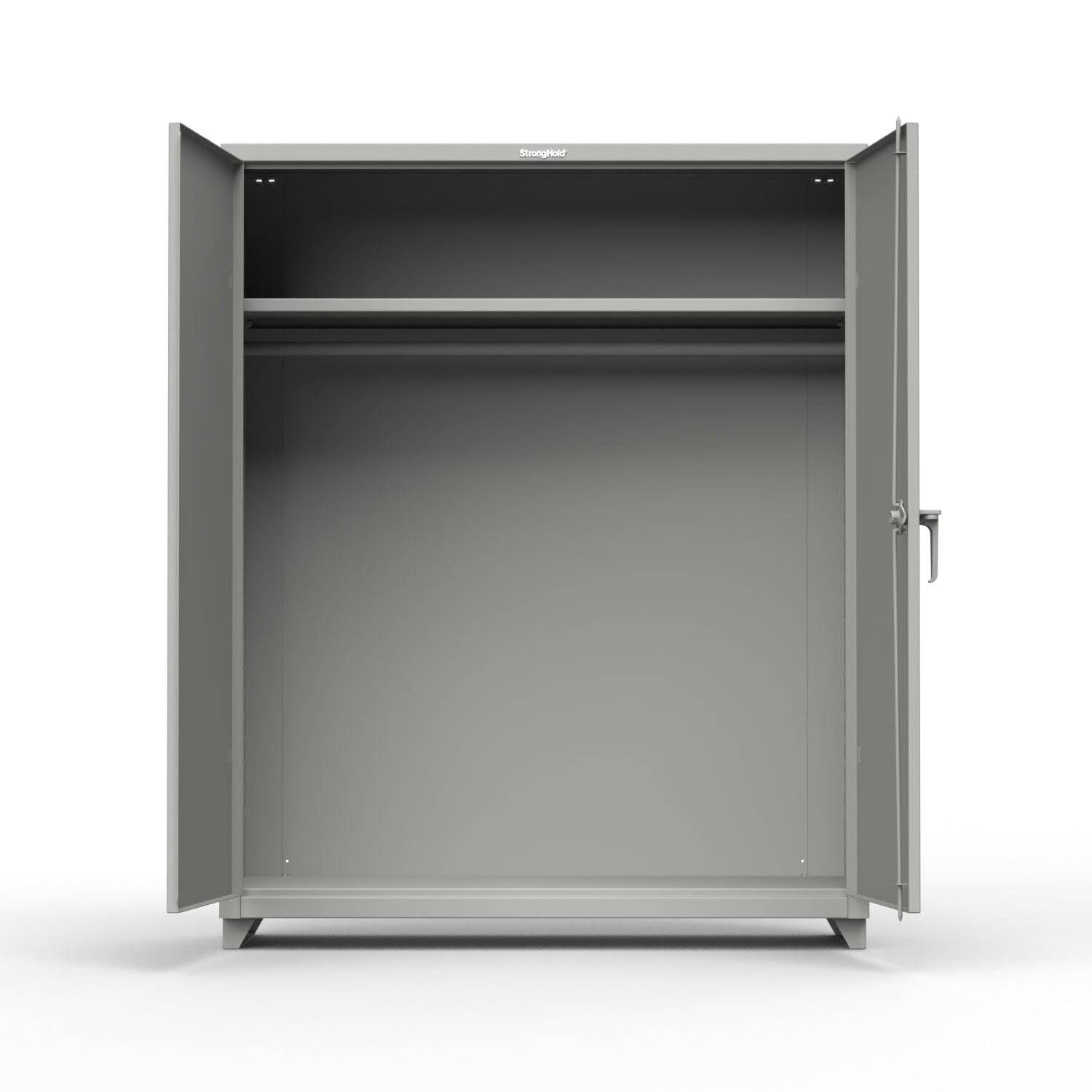 Extra Heavy Duty 14 GA Uniform Cabinet with Hanger Rod, 1 Shelf - 60 In. W x 24 In. D x 75 In. H - Strong Hold