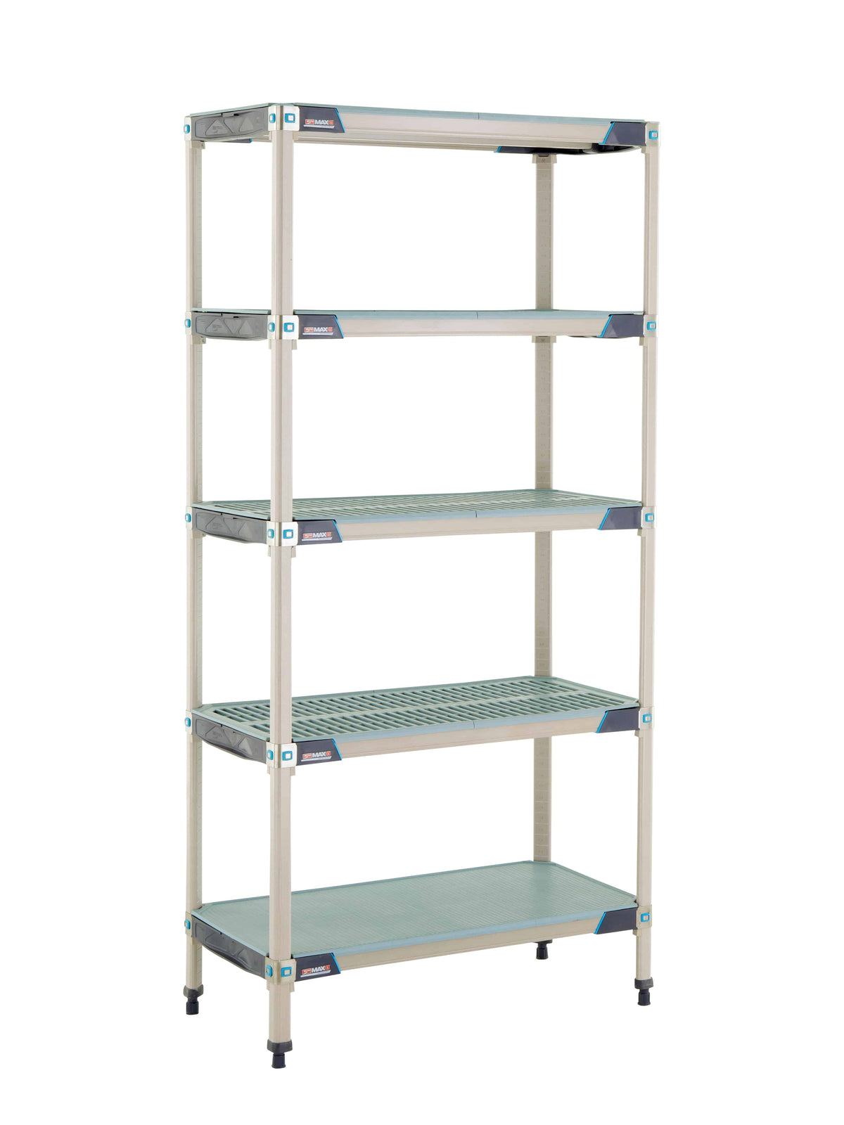 MetroMax i 5-Shelf Plastic Industrial Shelving Starter Unit with Solid Bottom Shelf - Metro