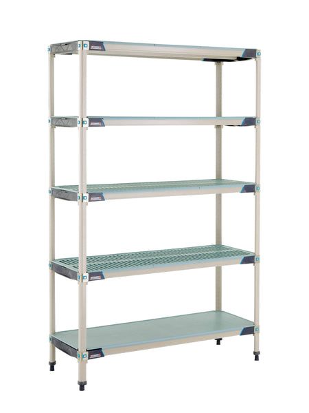 MetroMax i 5-Shelf Plastic Industrial Shelving Starter Unit with Solid Bottom Shelf - Metro