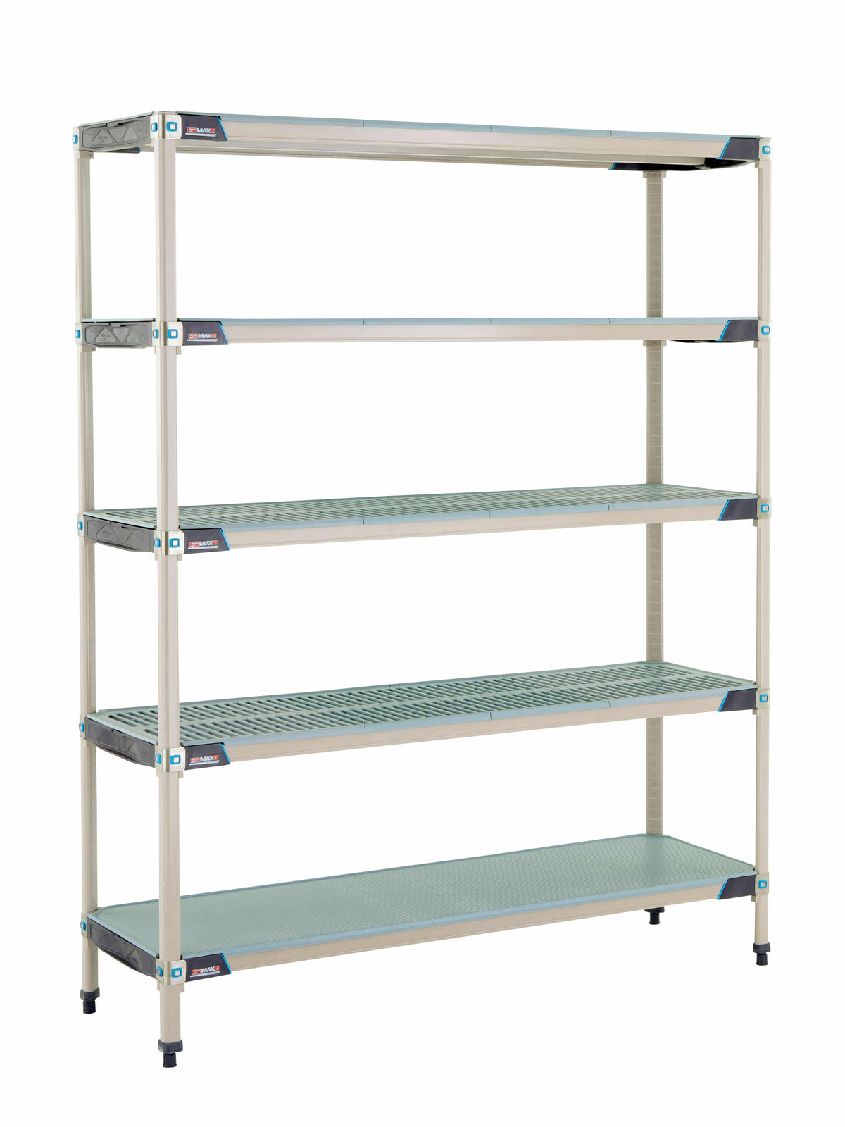 MetroMax i 5-Shelf Plastic Industrial Shelving Starter Unit with Solid Bottom Shelf - Metro