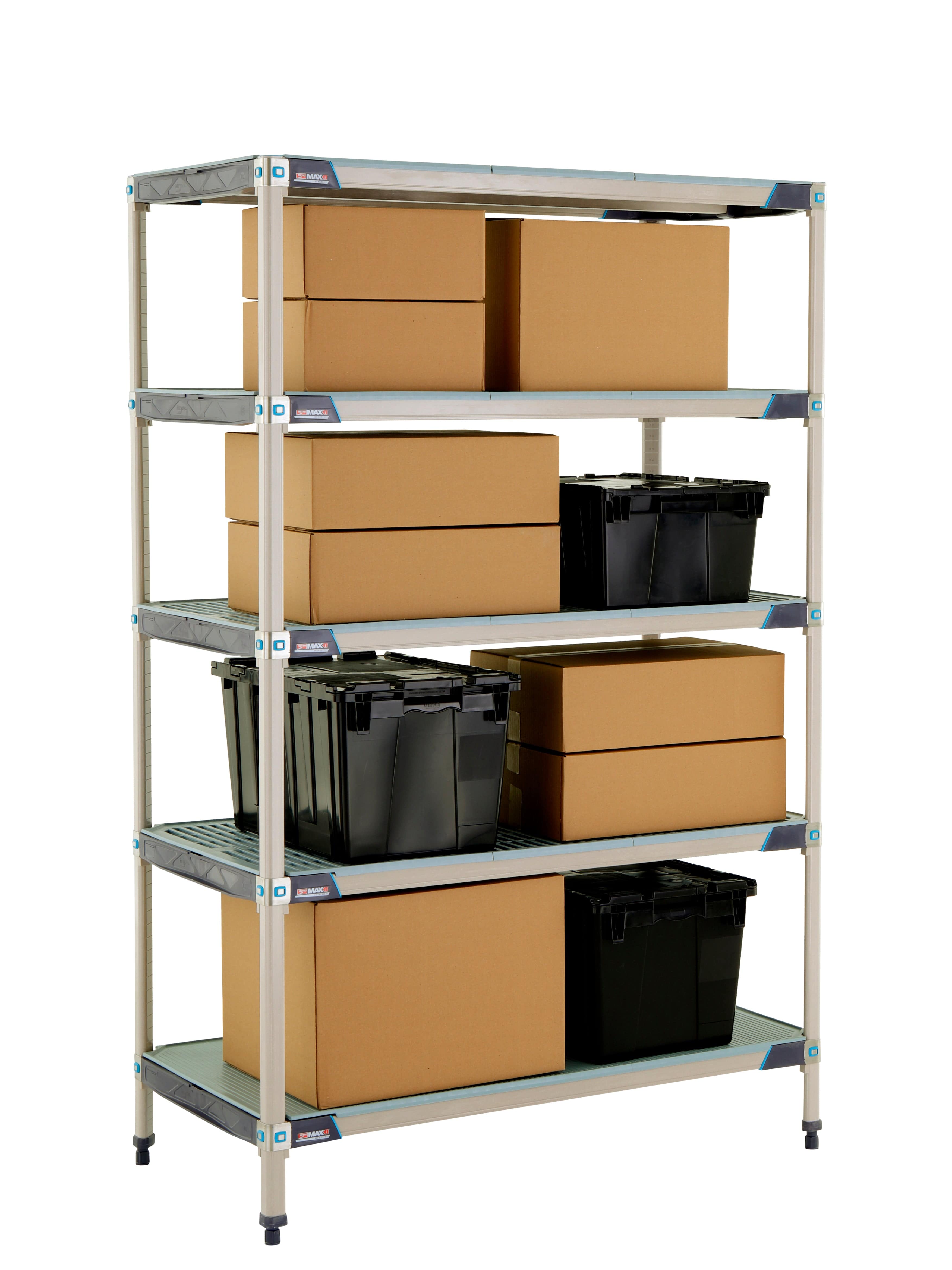 MetroMax i 5-Shelf Plastic Industrial Shelving Starter Unit with Solid Bottom Shelf - Metro