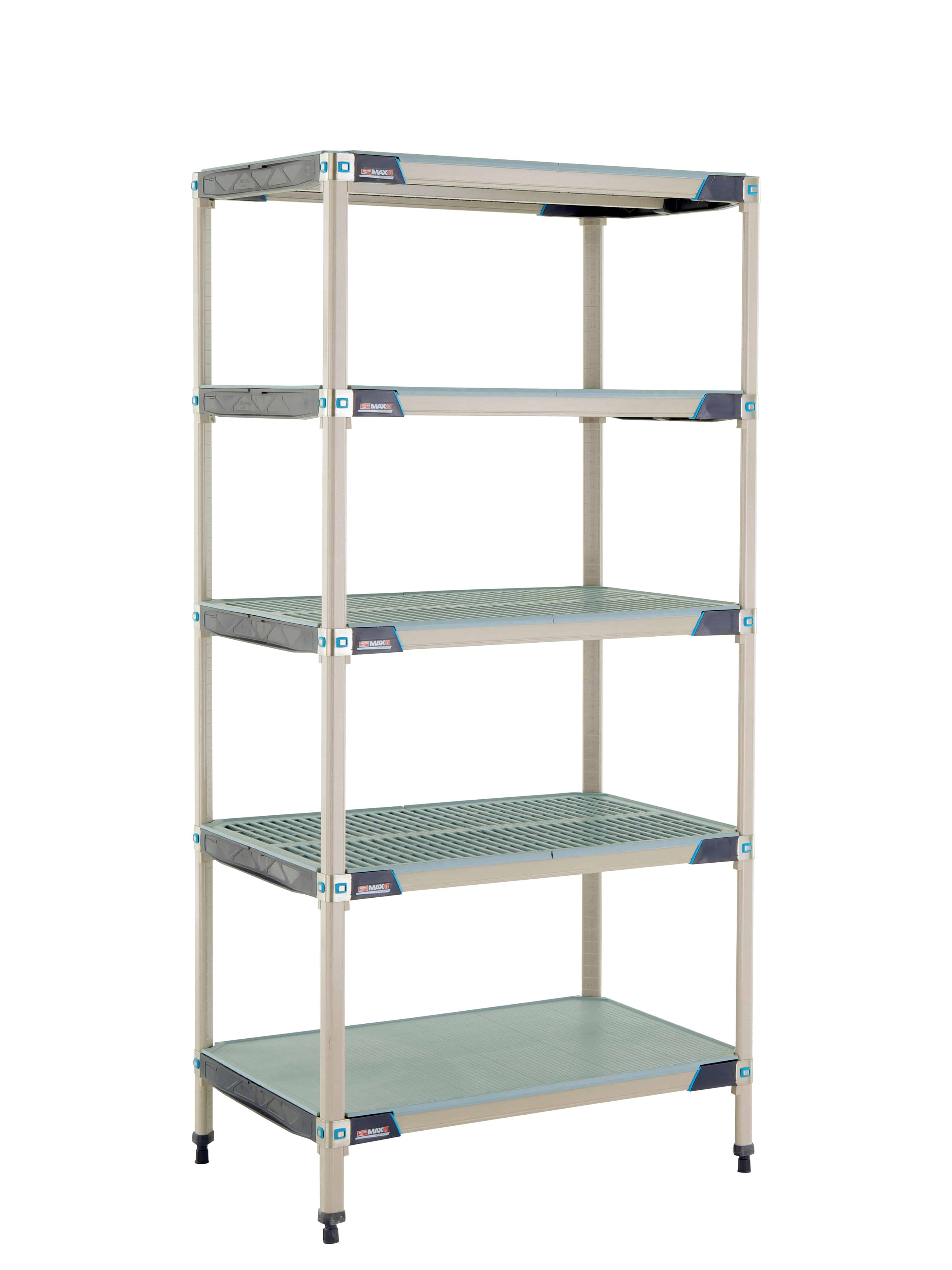 MetroMax i 5-Shelf Plastic Industrial Shelving Starter Unit with Solid Bottom Shelf - Metro