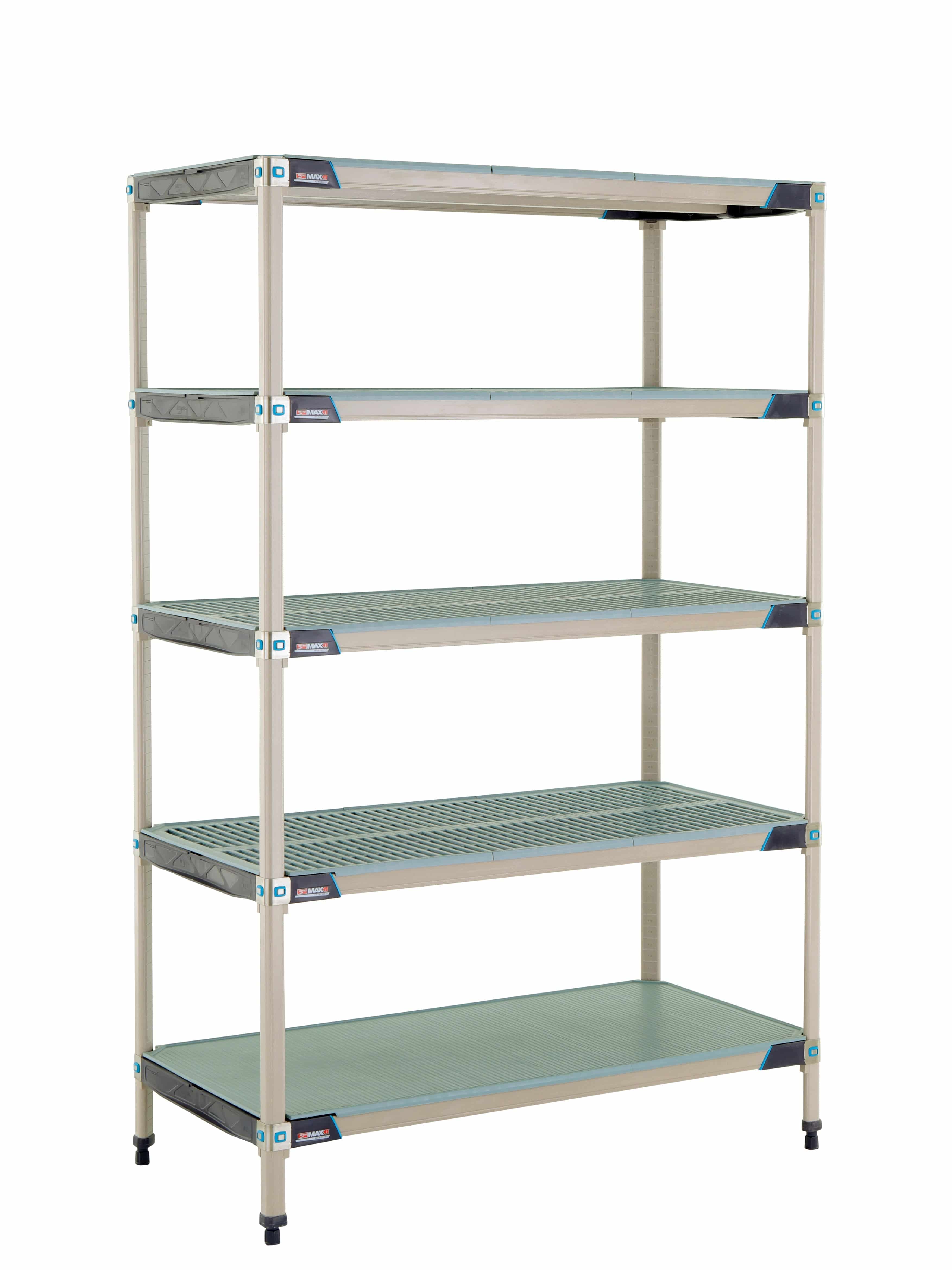 MetroMax i 5-Shelf Plastic Industrial Shelving Starter Unit with Solid Bottom Shelf - Metro