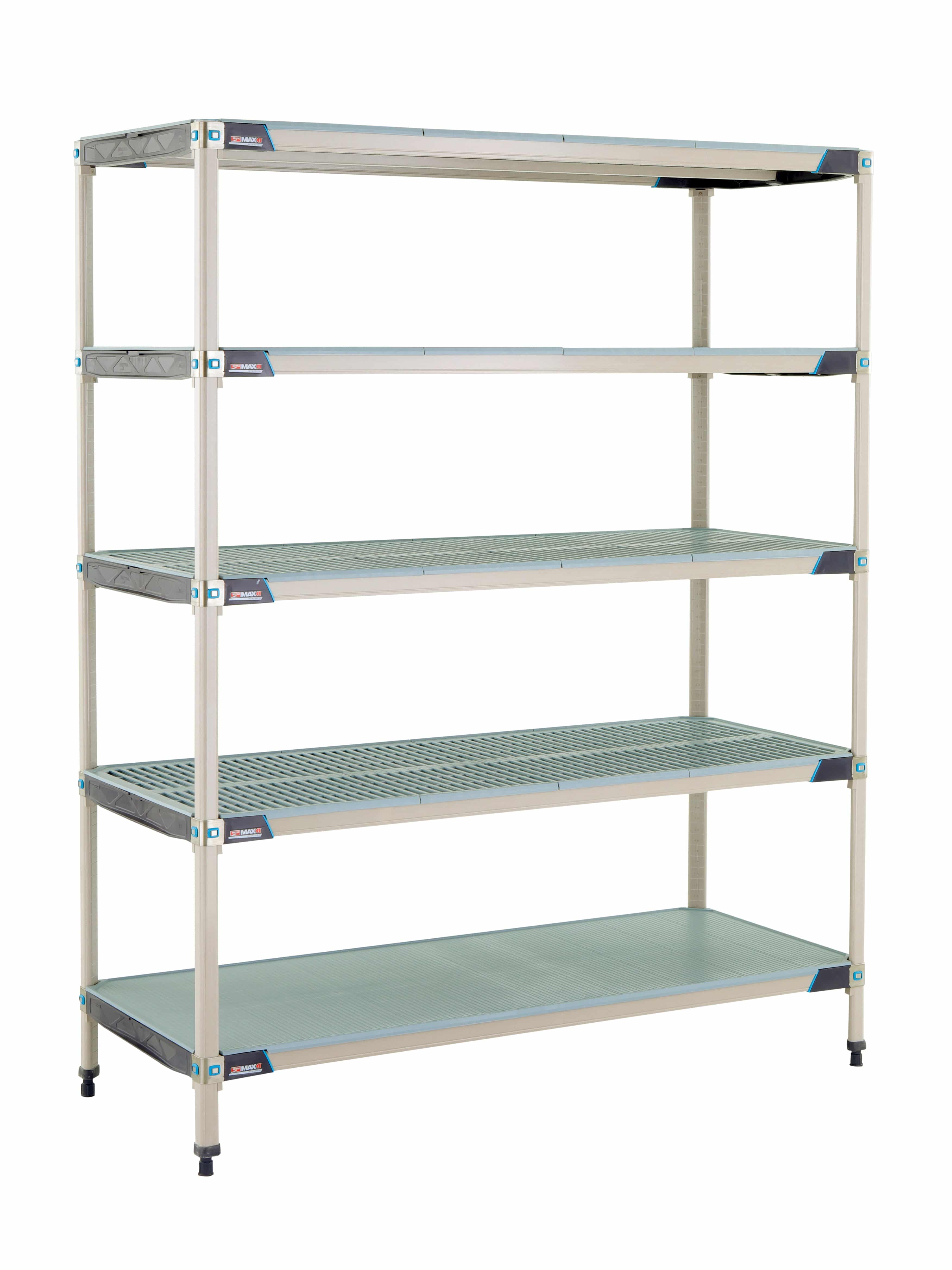 MetroMax i 5-Shelf Plastic Industrial Shelving Starter Unit with Solid Bottom Shelf - Metro