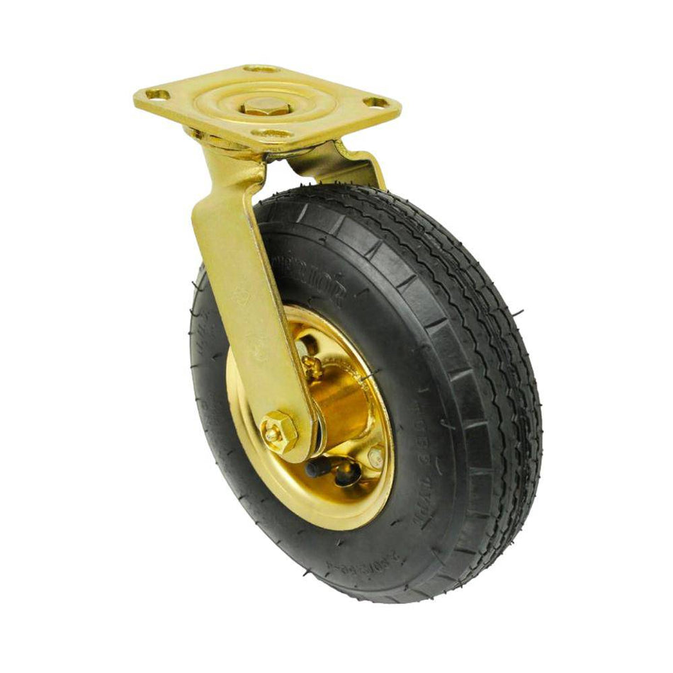 8" x 3" Pneumatic Wheel Brass Plated Swivel Caster - 250 lbs. cap - Durable Superior Casters