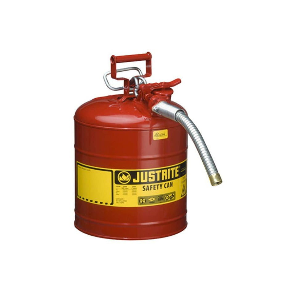 Type 2 AccuFlow Steel Safety Can, 5 Gal, S/S Flame Arrest, 1" Hose,Red - Justrite