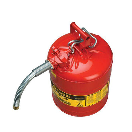 Type 2 AccuFlow Steel Safety Can, 5 Gal, S/S Flame Arrest, 1" Hose,Red - Justrite