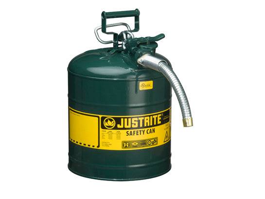 Type 2 AccuFlow Steel Safety Can, 5 Gal, S/S Flame Arrest, 1" Hose - Justrite