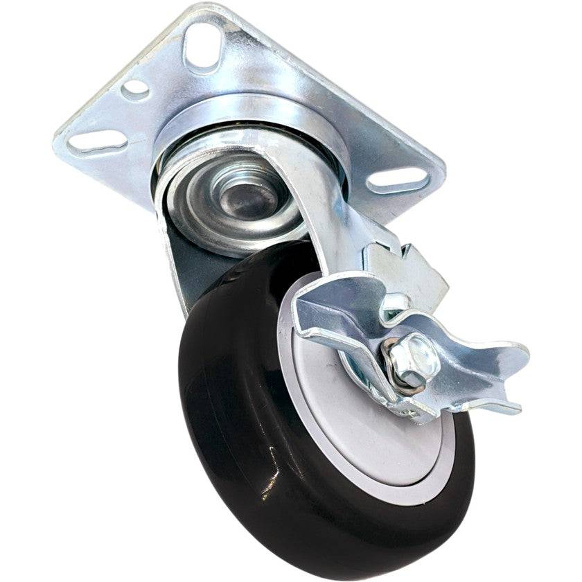 4" x 1-1/4" Poly-Pro Wheel Swivel Caster w/ Brake - 300 lbs. Capacity - Durable Superior Casters