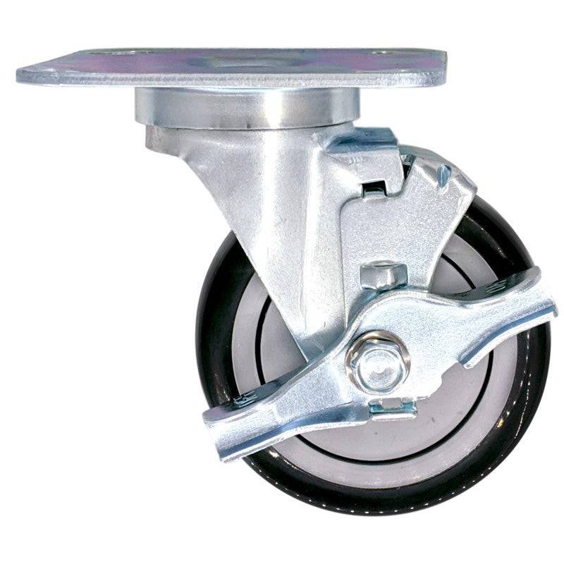 4" x 1-1/4" Poly-Pro Wheel Swivel Caster w/ Brake - 300 lbs. Capacity - Durable Superior Casters