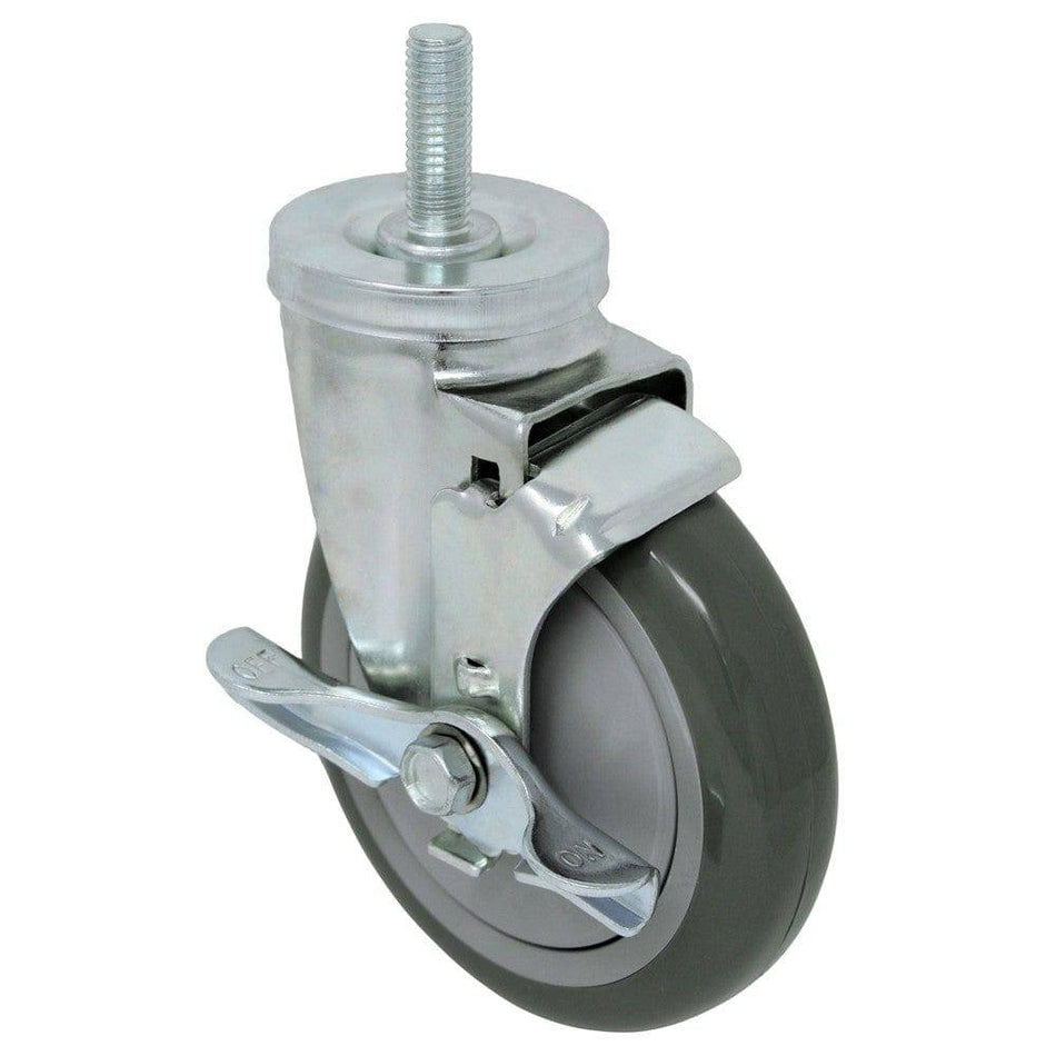 5" x 1-1/4" Poly-Pro Threaded Swivel Stem Caster w/ Top Lock Brake - 350 lb. Cap - Durable Superior Casters