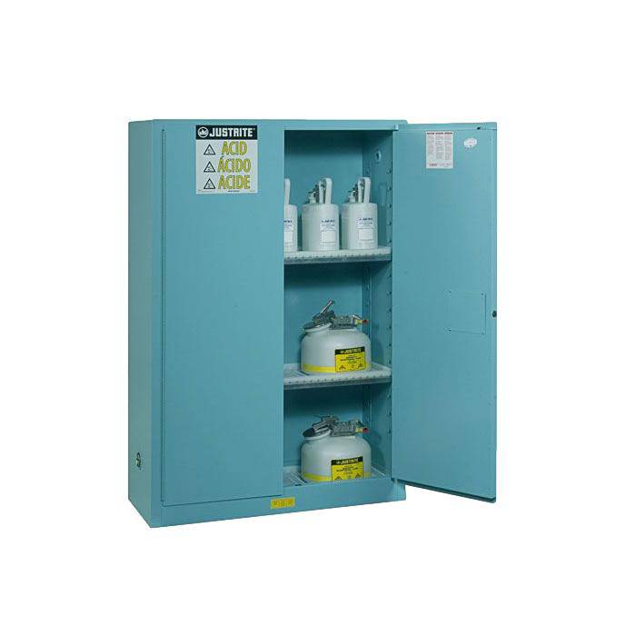 45 Gallon, 2 Shelves, 2 Doors, Self Close, Corrosives/Acid Steel Safety Cabinet, Sure-Grip EX, Blue - 894522 - Justrite