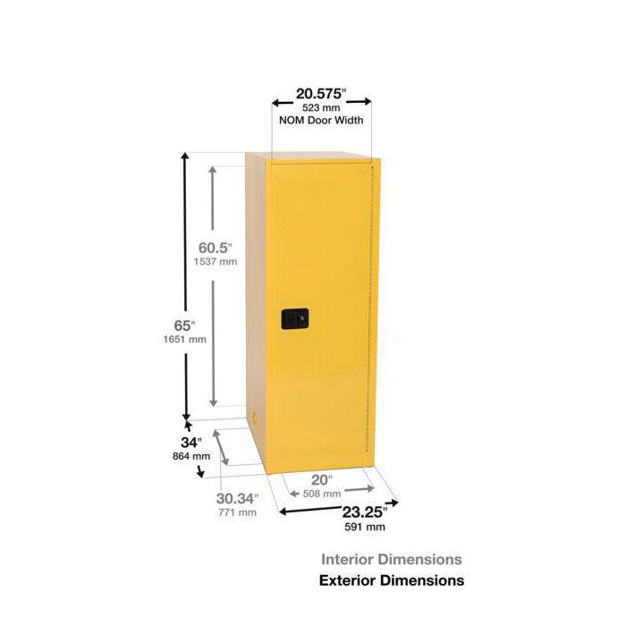 Sure-Grip Ex Deep Slimline Flammable Safety Cab, 54 Gal, 1 S/C Dr - Justrite