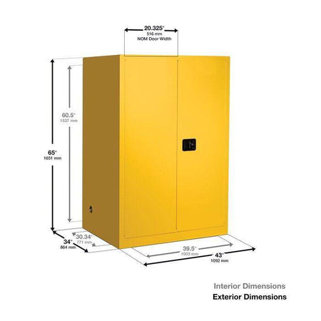 Sure-Grip Ex Corrosives/Acid Steel Safety Cab, 90 Gal, 2 S/C Dr - Justrite