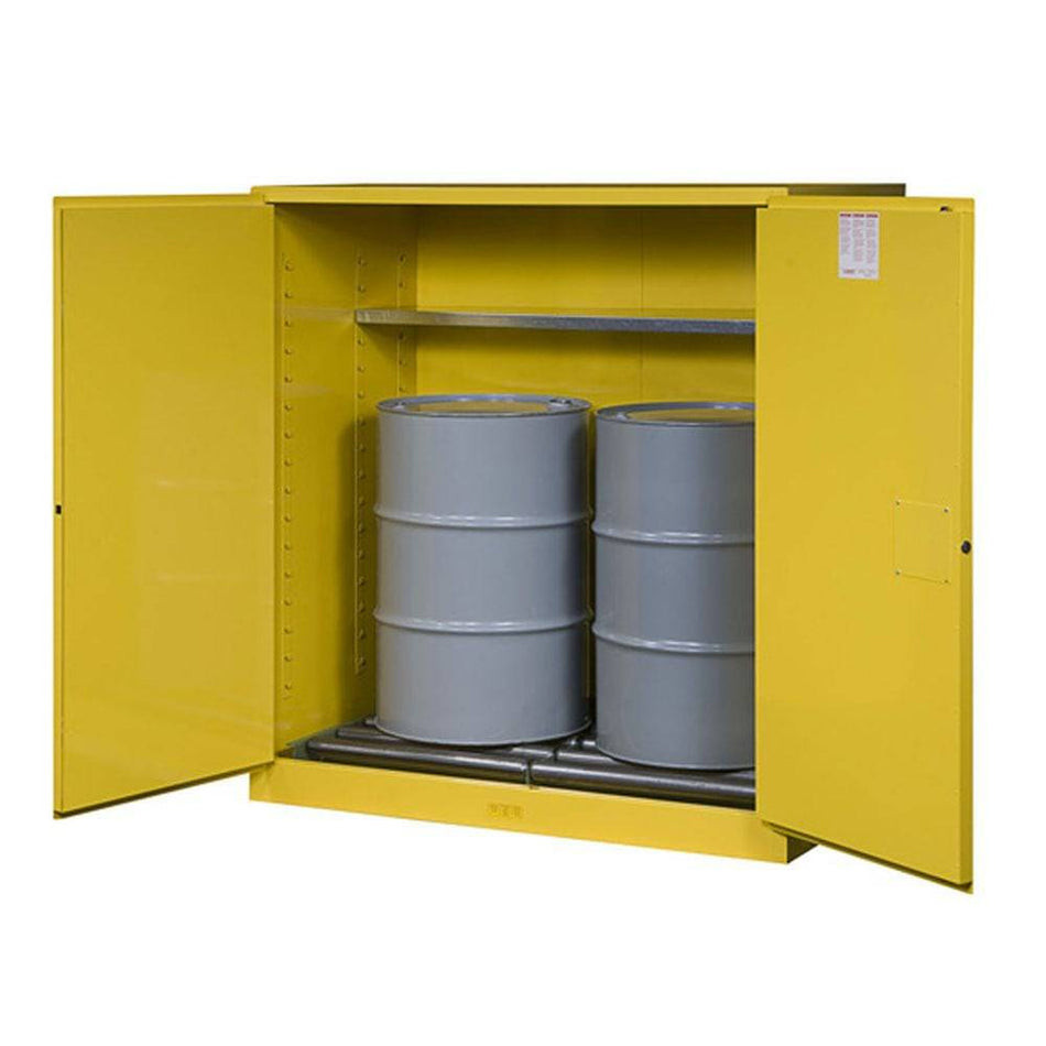 Sure-Grip EX Vertical Drum Safety Cabinet, Rollers, 110 Gal, 2 M/C Dr - Justrite