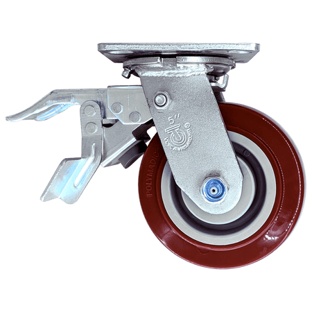 5" x 2" Polymadic Wheel Swivel Caster w/ Dual Pedal Brake - 750 lbs. Cap. - Durable Superior Casters