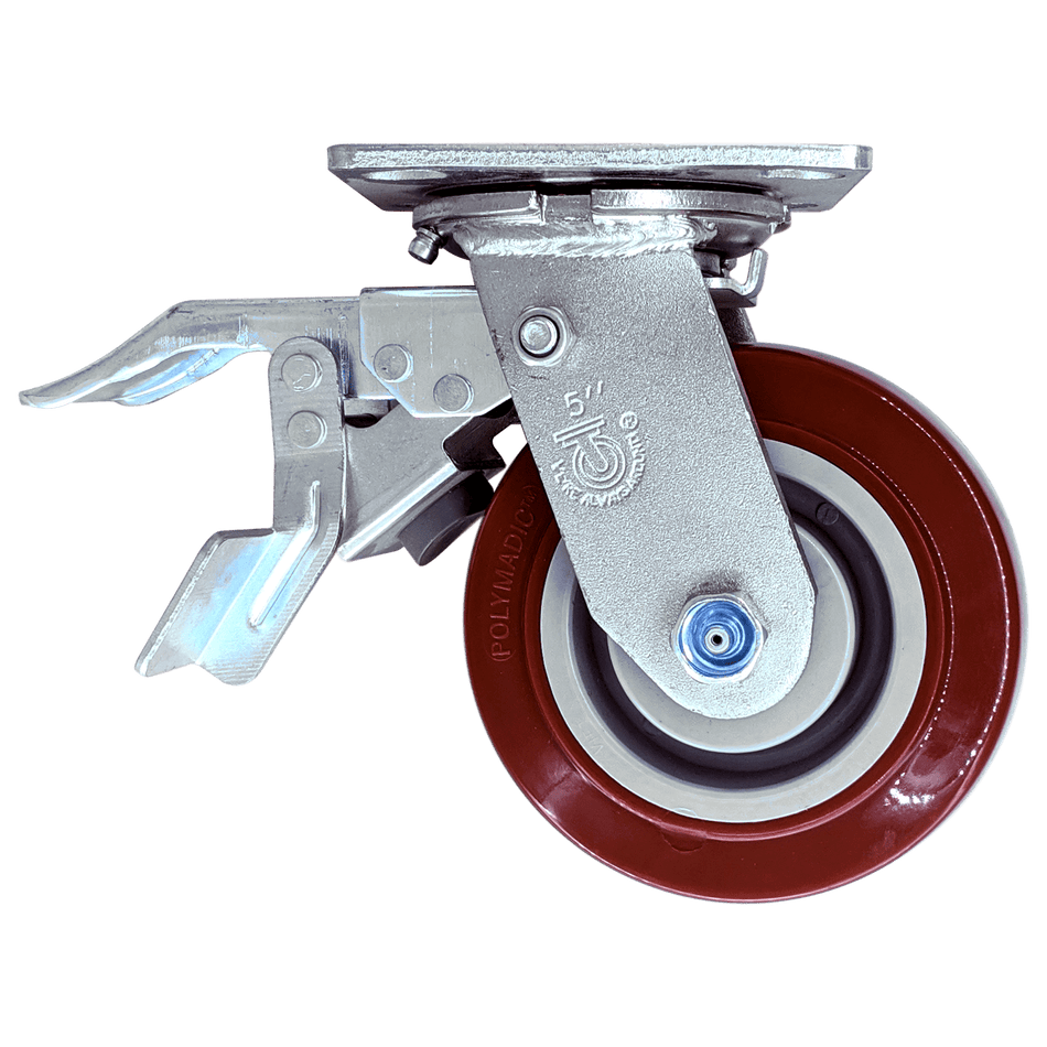 5" x 2" Polymadic Wheel Swivel Caster w/ Dual Pedal Brake - Durable Superior Casters - product view 2