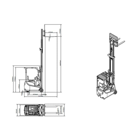 EKKO EK15A-189Li 3 Wheel Electric Forklift 189" Lift Ht., Side Shift - 3300 lbs Capacity - Ekko Lifts