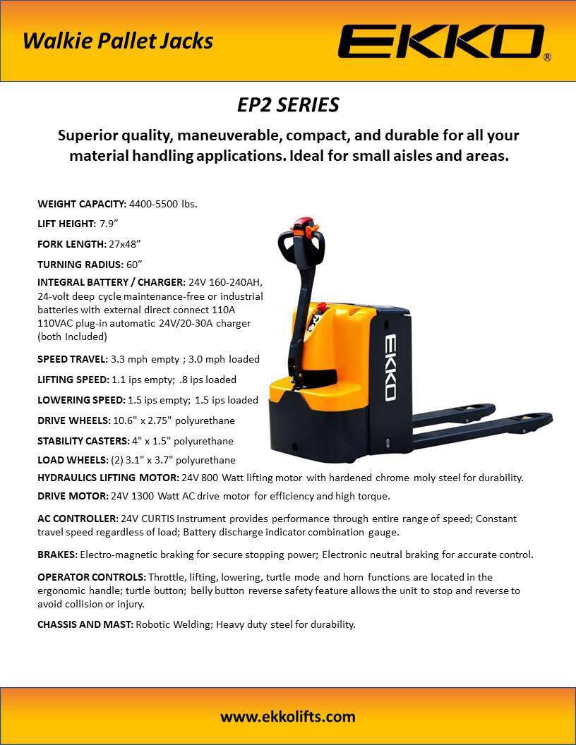 Electric Powered Pallet Jack - 4400-5500 lbs Capacity - Ekko Lifts