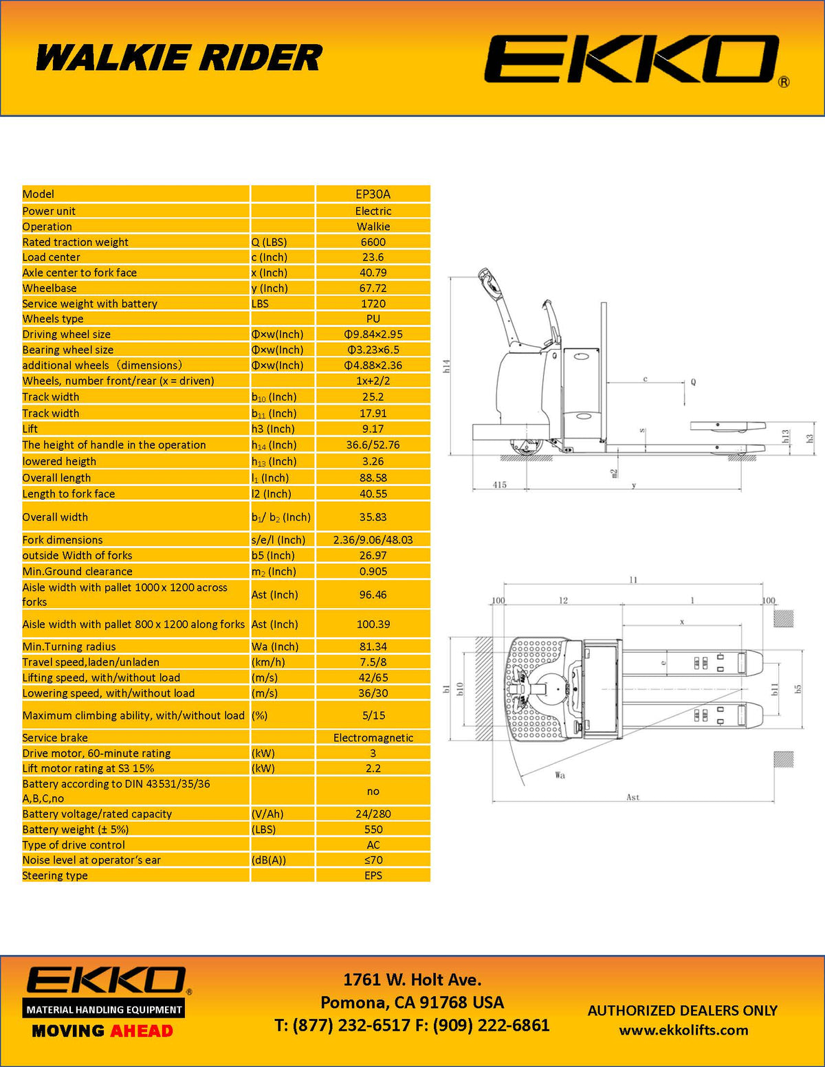 EKKO EP30A Rider Pallet Jack - 6600 lbs Capacity - Ekko Lifts