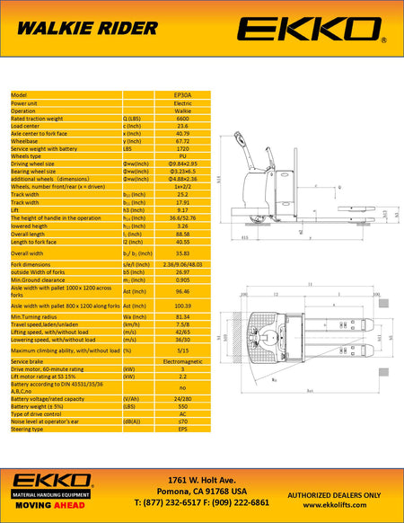 EKKO EP30A Rider Pallet Jack - 6600 lbs Capacity - Ekko Lifts