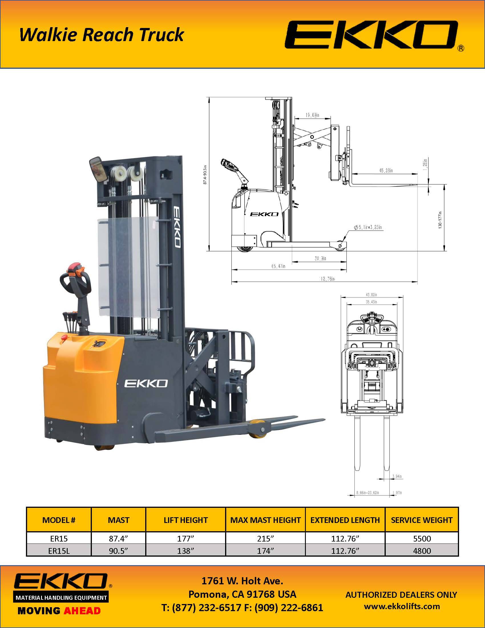 Walkie Reach Truck - 3300 lbs Capacity - Ekko Lifts