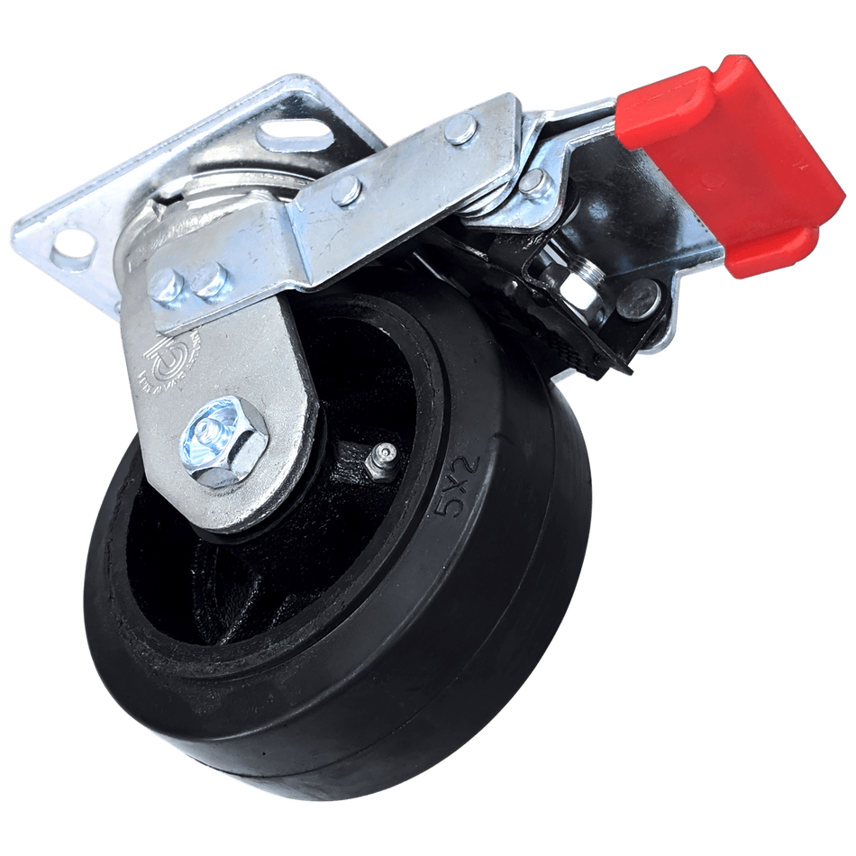 5" x 2" Mold-On Rubber Cast Swivel Caster W/ Total Lock Brake - Durable Superior Casters - product view 2
